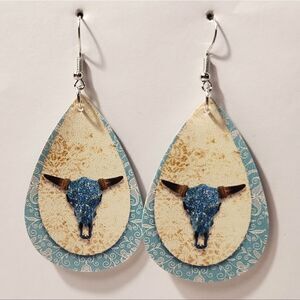 earrings Western teardrop faux leather new d73